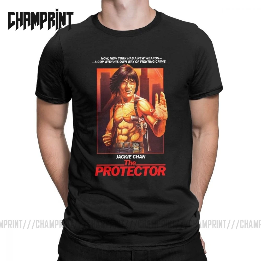 

Humorous The Protector Jackie Chan T-Shirts Men Round Collar 100% Cotton T Shirt Short Sleeve Tees Printed Clothes Plus Size