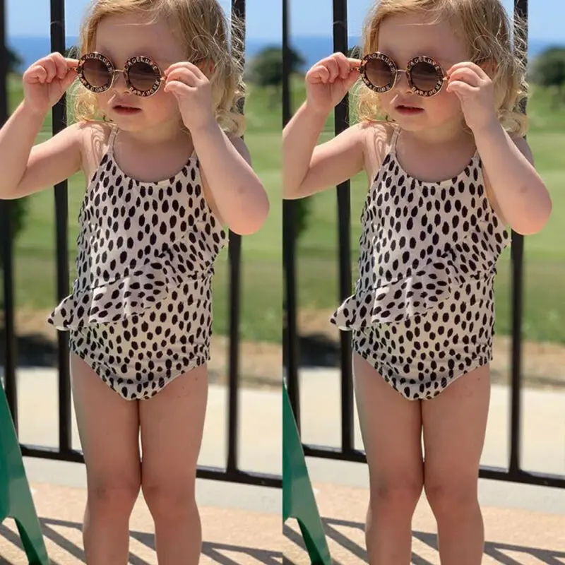 sfit Baby Girl Swimsuit Summer Sling Toddler Infant Leopard Printed Bikini Set One-piece Swimwear Bathing Suit Beachwear Biquini
