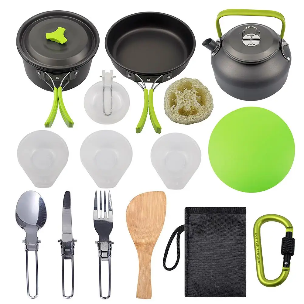 16PCS Portable Outdoor Camping Cookware Set Marching Utensils Tableware Cooking Stove Kit Travel Pan Hiking Picnic Camping Tools