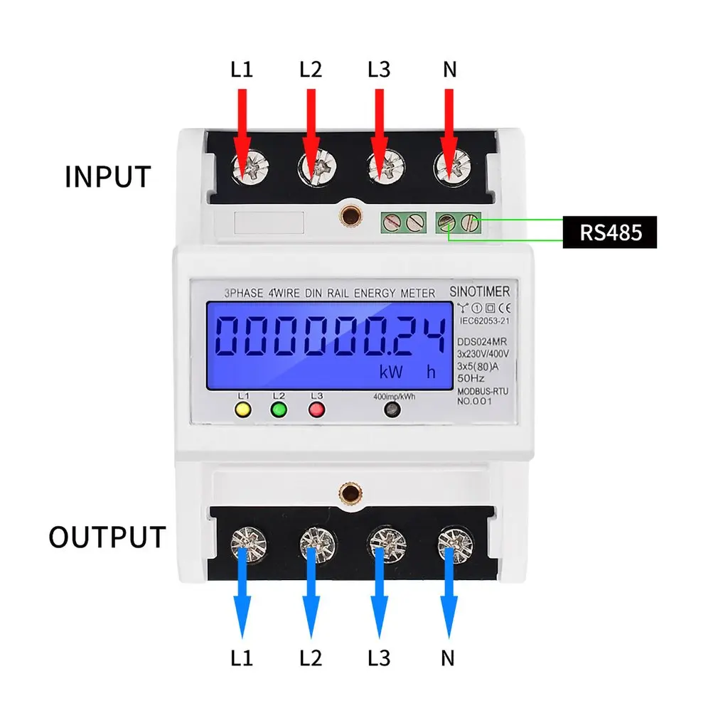 Мульти-функциональные однофазный или 3 фазы 4 провода 5-100A 230V AC счетчика энергии электрического измерителя расхода монитор DIN Rail