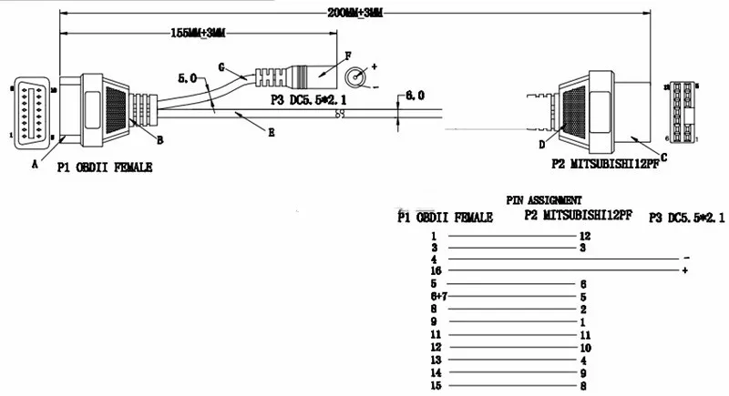 For  Mitsubishi 12Pin To 16Pin 1_副本