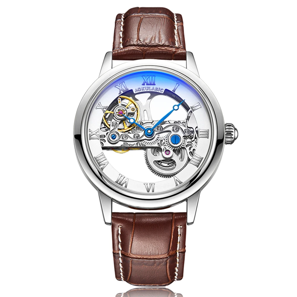 Уникальные прозрачные автоматические механические часы для мужчин, роскошные скелетные шестерни с автоматическим заводом, модные кожаные часы Montre Homme Reloj