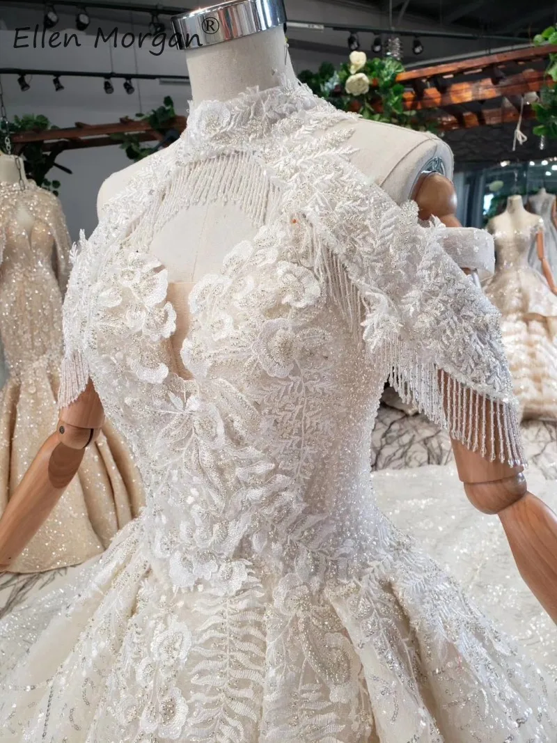Арабский Vestido De Novia кружевные свадебные платья винтажные с аппликацией на высоком вороте шлейф Длинные свадебные бальные платья для женщин Свадебные