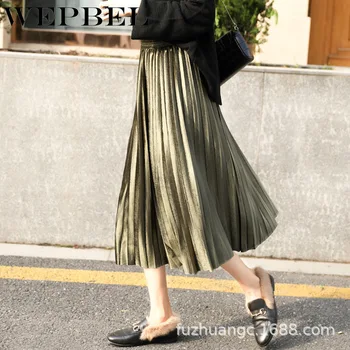 

WEPBEL 2020 New Women's Pleated Skirt Harajuku Style High Waist Mid-length Skirt Slim A-line Skirt