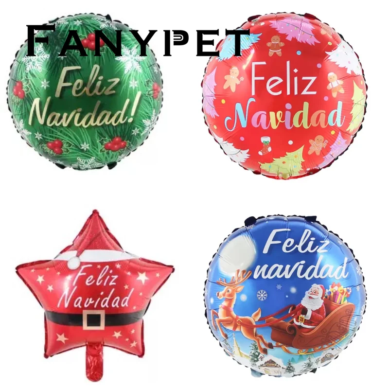 

50pcs 18inch Spanish Merry Christmas Feliz Navidad Foil Balloons Round Helium Balloon For Christmas Decor Home New Year Party