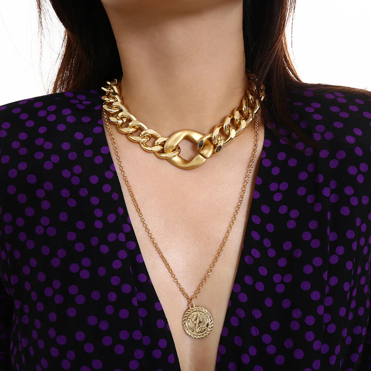 Fashion Gold Link Chain Necklace Hip Hop Jewelry Women's Punk Statement Chunky Choker Exaggerated Charm Female Accessories ZA