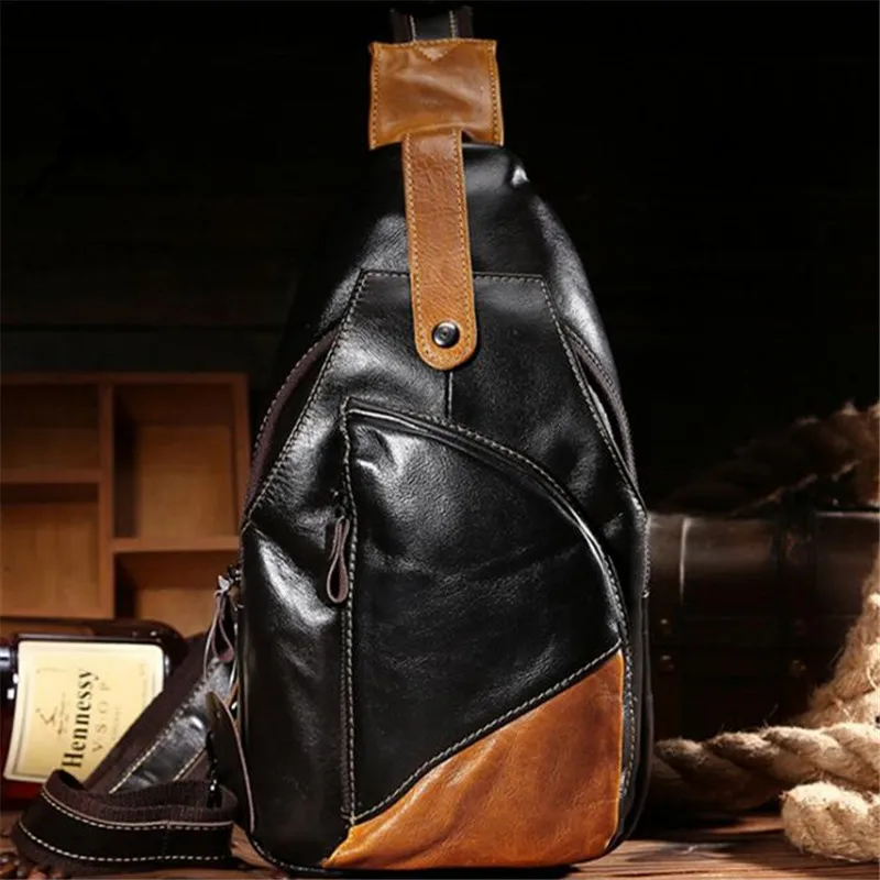 

Mixed Color Cool Soft Fashion Genuine Leather Men Single Shoulder Bags Personality Chest Bags