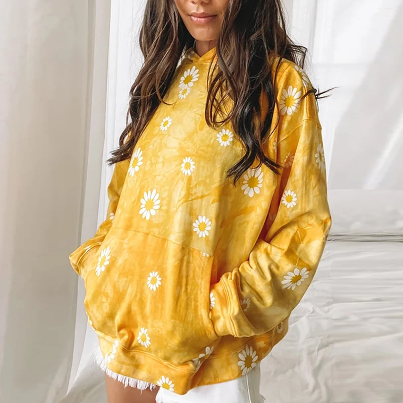 

Fall Batwing Sleeve Loose Pullover Casual Printed Hooded Sweatshirt Women Pocket Home Style Sweatshirts Female Fashion Oversized