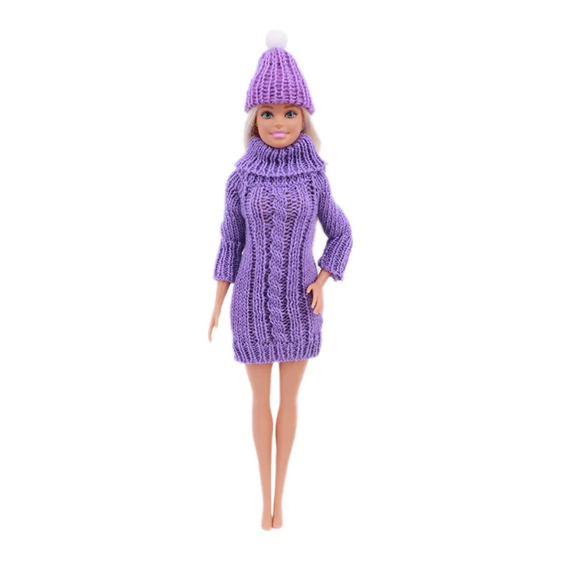 2Pcs/Lot FreeShiping =1Sweater+1Hat Handmade Barbies Clothes For Accessories 11.8 Inch Barbie Doll Winter Clothing,Girls Gift 16