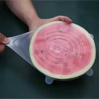 

1 Set/6-Piece Silicone Fresh-Keeping Lids Stretchable Transparent Round Cover Water Cup Bowl Lid