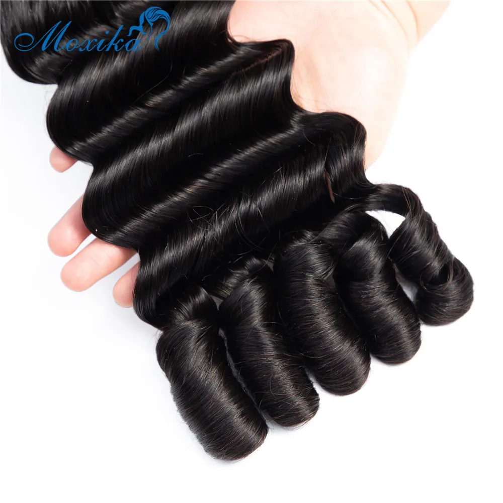 Moxika океан пучки волнистых волос с закрытием двойной нарисованный Remy Fumi малазийские волосы переплетения пучки с закрытием человеческие волосы пучки