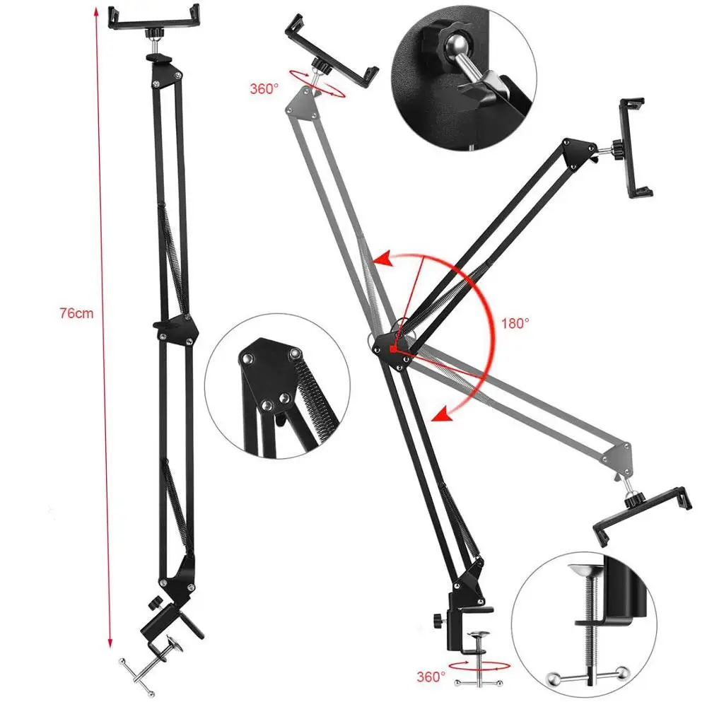  Foldable Adjustable Flexible 360 Rotating Long Arms Mobile Phone Holder Desktop Bed Lazy Bracket Ph