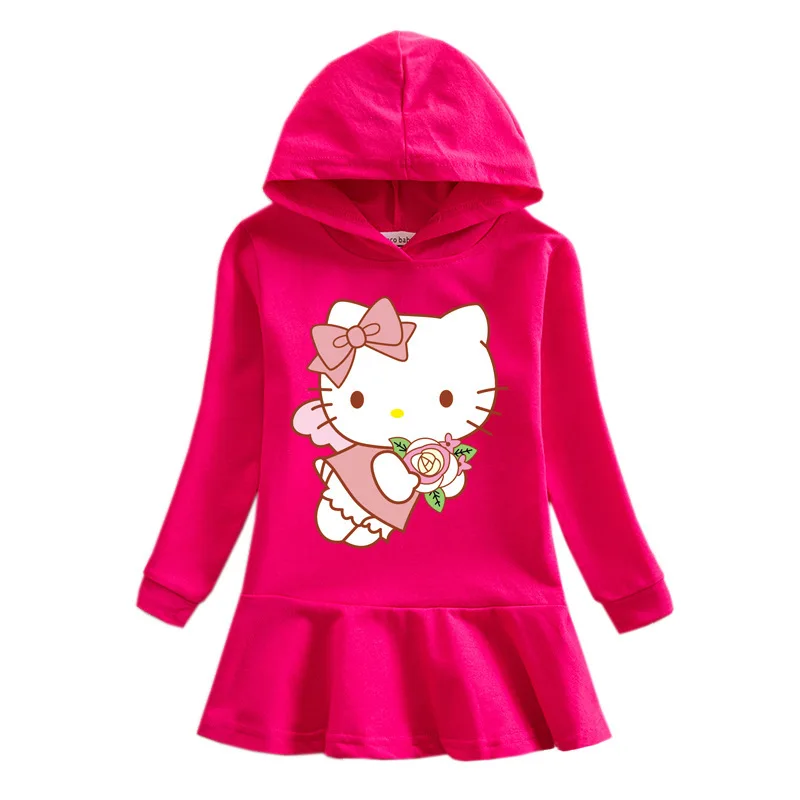 thumbnail image 1 of Hello Kitty lindo dibujo animado impreso bebé vestido con volantes traje de niños Sudadera con capucha de algodón puro vestido de suéter falda Casual para niñas y niños, 1 of 5