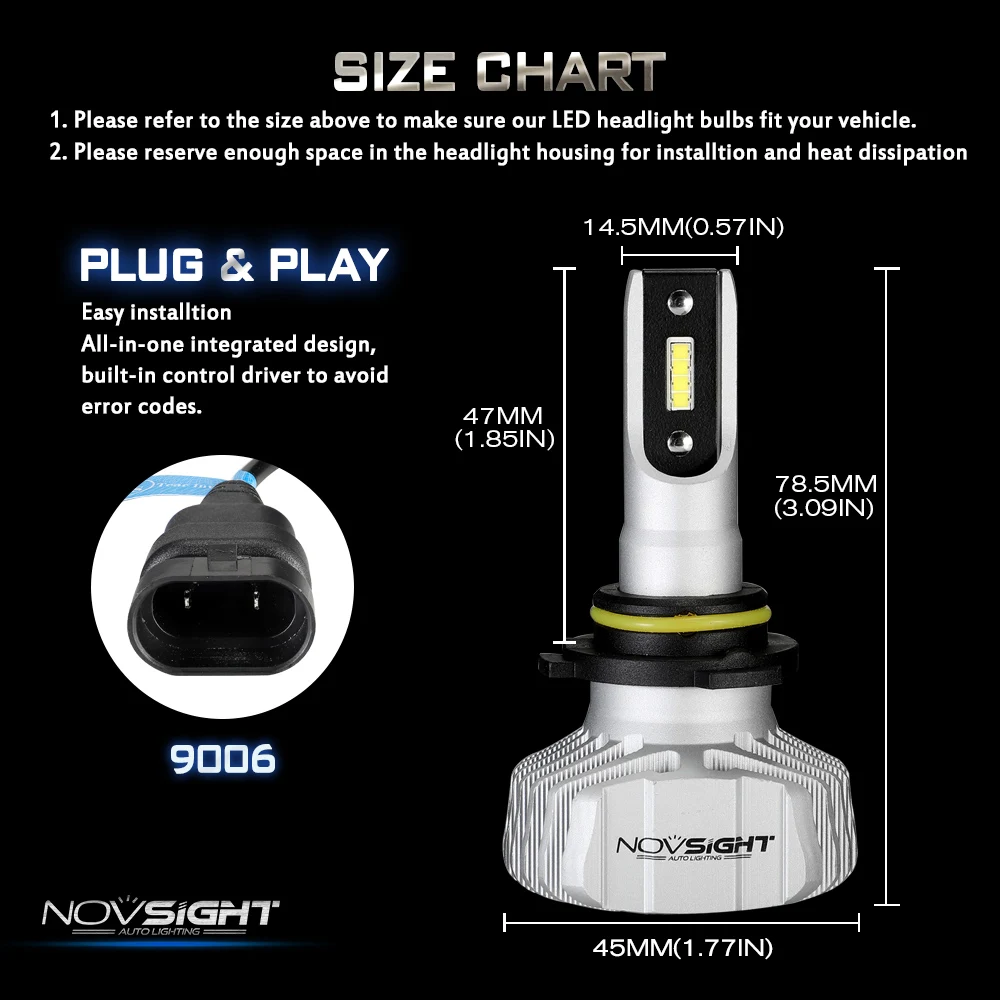 NOVSIGHT 50 Вт 10000LM Автомобильный светодиодный головной светильник H4 Hi/короче спереди и длиннее сзади) H7 H1 H3 H11 H13 9005 9006 9007 Nighteye 6500 к светильник лампы авто фары комплект