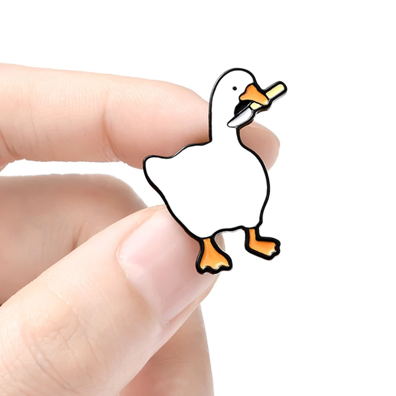 Goose-Brooch Badge Backpack Knife Jewelry Lapel Pins Gifts Funny Enamel-Pin White Cartoon