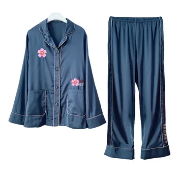 

Ladies new letter embroidered long sleeve pajamas set Satin soft and comfortable fashion sexy home service suit brand logo