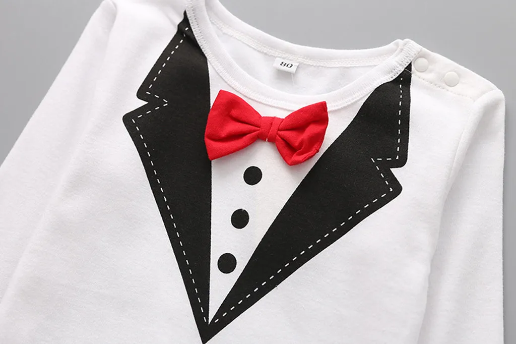 Костюм Джентльмена для новорожденных и маленьких мальчиков; комбинезон с галстуком-бабочкой; комбинезон; комплекты одежды; удобная хлопковая одежда для новорожденных мальчиков