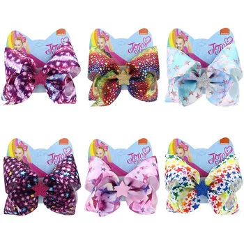 

Lovely 8 Inch Children Girls Pentagram Printed Large Hair Bows Clips Sequins Hair Accessories Hair Pins Birthday Gift