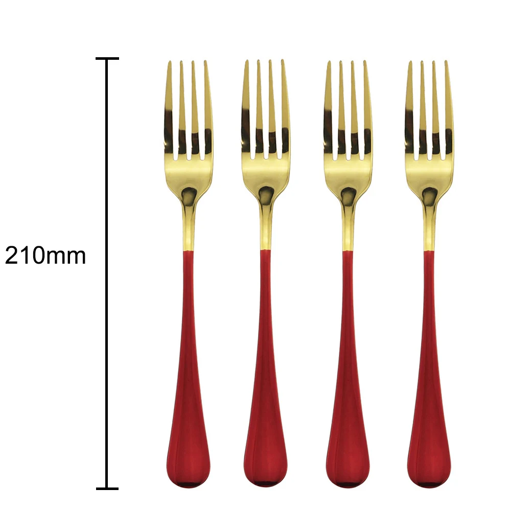 304 Stainless Steel Dinner Set Pink Black Red Handle Gold Cutlery Set Dinnerware Spoon Fork Knife For Hotel And Home 4 Pcs - Цвет: Red Dinner Fork