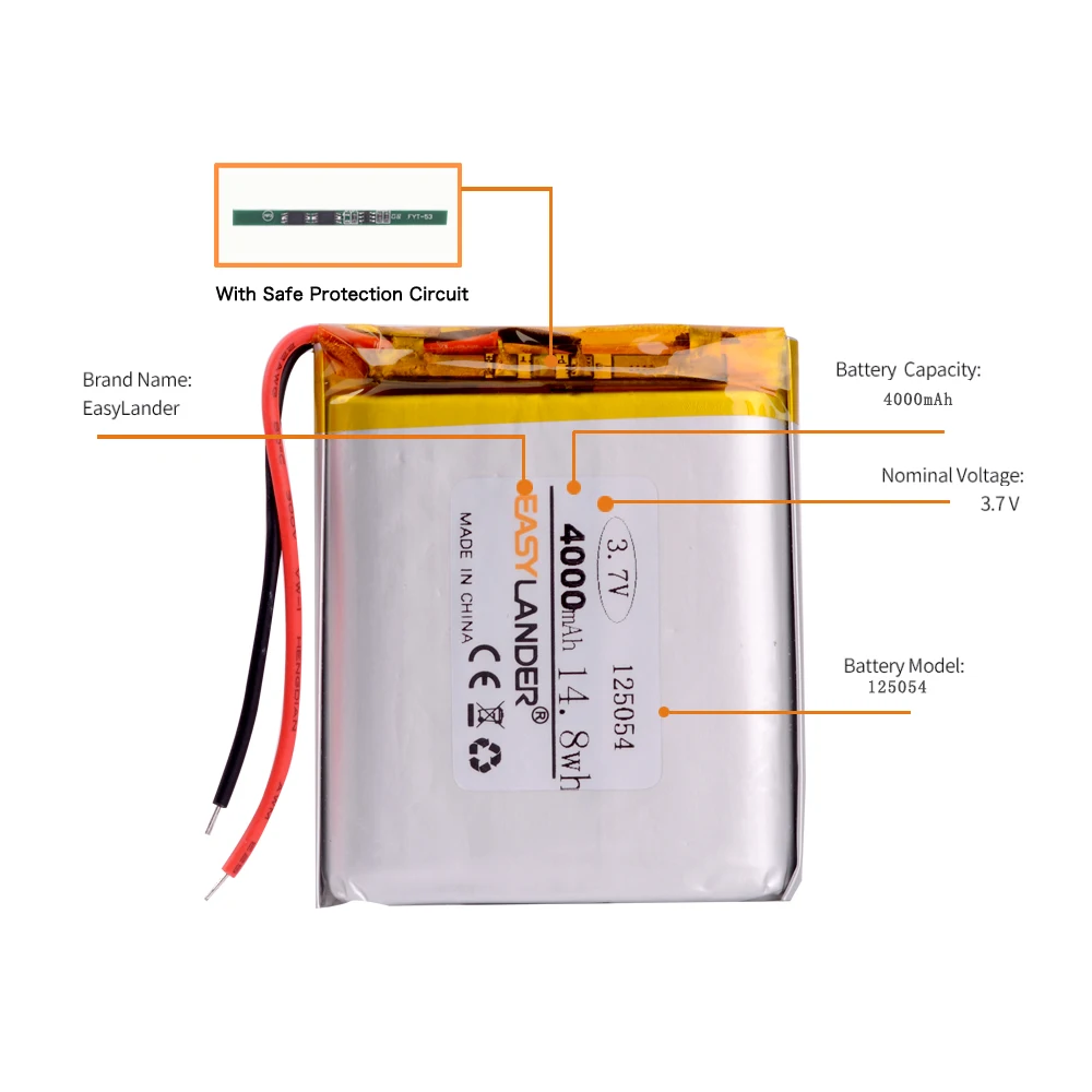 3,7 V 4000mAh 125054 литий-полимерная батарея MP3 MP4 навигационное оборудование маленькие игрушки