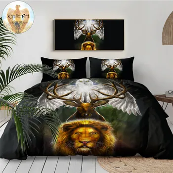 

Leaders of the Earth by KhaliaArt Bedding Set 3D Printed Duvet Cover Set Queen Animal Bed Cover 3-Piece Eagle Lion Bedspreads