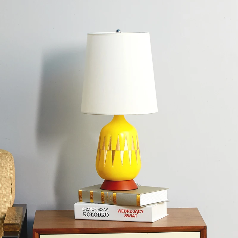 Luminária de mesa, moderna, amarela, de resina, para sala de estar