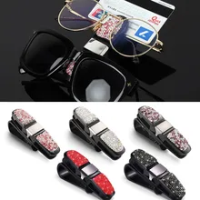 

5Color Auto Sun Visor Glasses Holder Rhinestone Bracket Sunglasses Clip Card Ticket Holder Pen Case Clip Box Universal Accessory