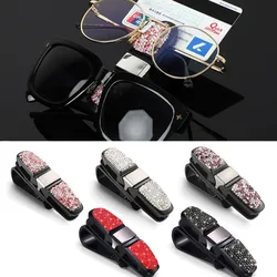 5Color Auto Sun Visor Glasses Holder Rhinestone Bracket Sunglasses Clip Card Ticket Holder Pen Case Clip Box Universal Accessory