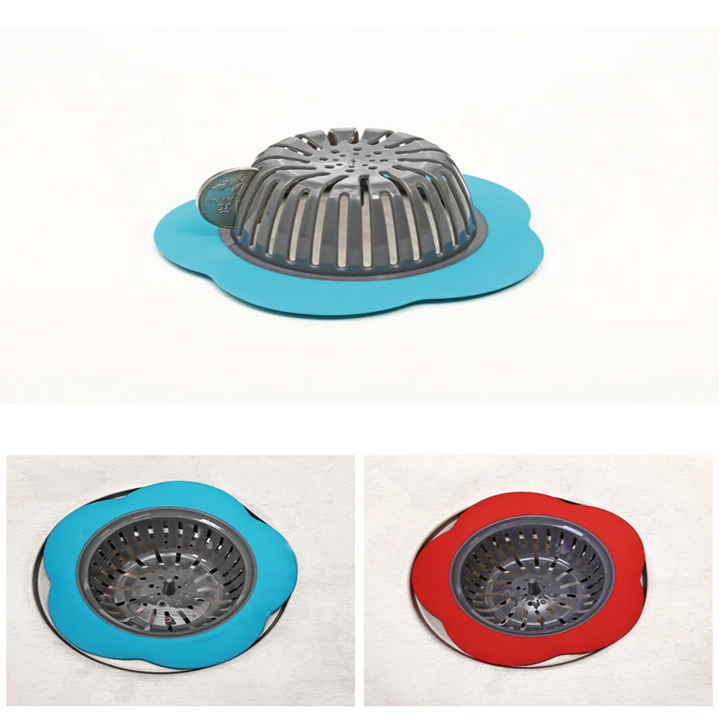 Creative Flower Shaped Silicone Kitchen Strainer Shower Sink Drains Cover Sink Stopper Kitchen Sewer Filter Bathtub Hair Filter