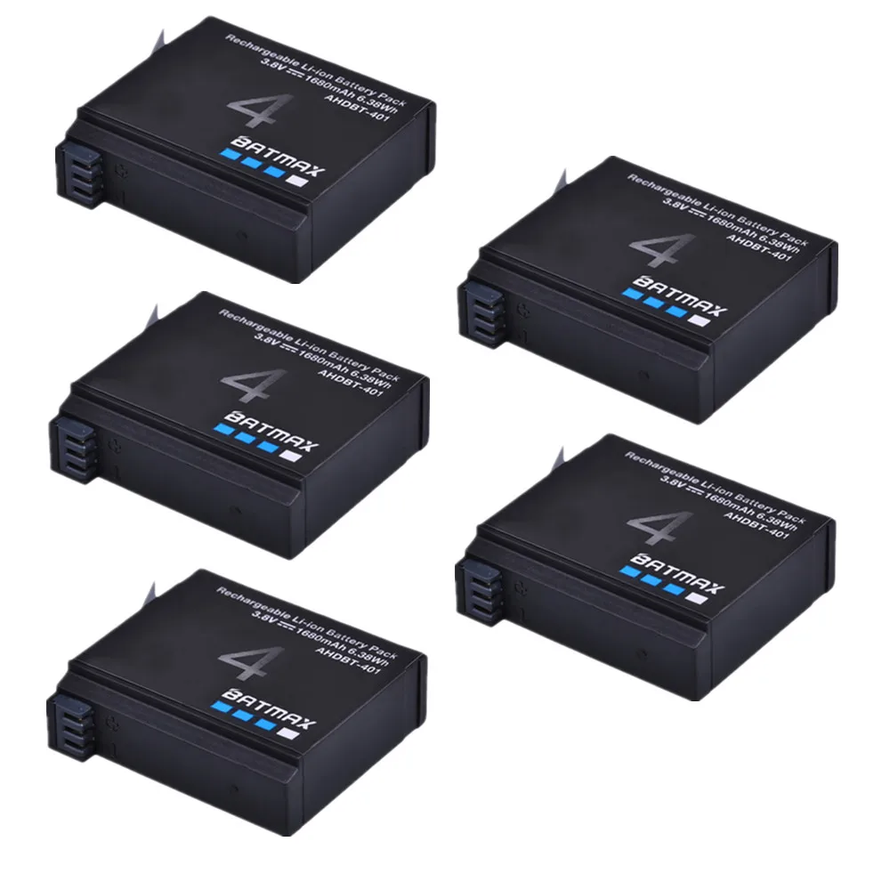 5 battery Batmax для Gopro 4 AHDBT-401 батарея камеры+ светодиодный USB 3 слота зарядное устройство для GoPro 4 HD Hero 4 Спортивная Экшн-камера - Цвет: 5 battery