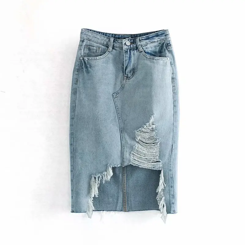 

2019 Western Style Spring And Summer WOMEN'S Dress New Style Cowboy Broken No Hole Irregular Skirt