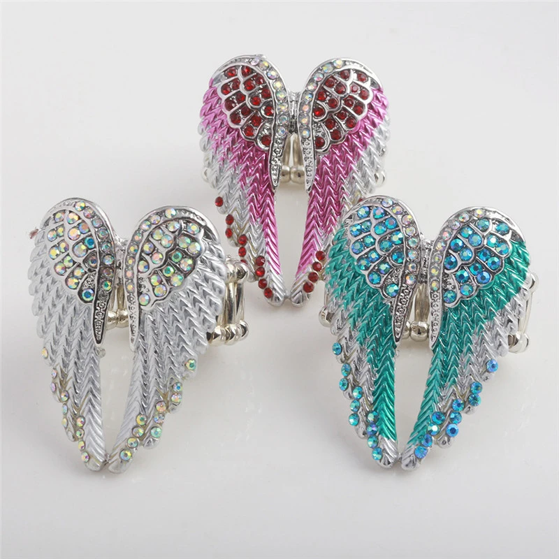 Mood Ring Adjustable Angel Wing Rings Pink Silver-Tone Jewelry