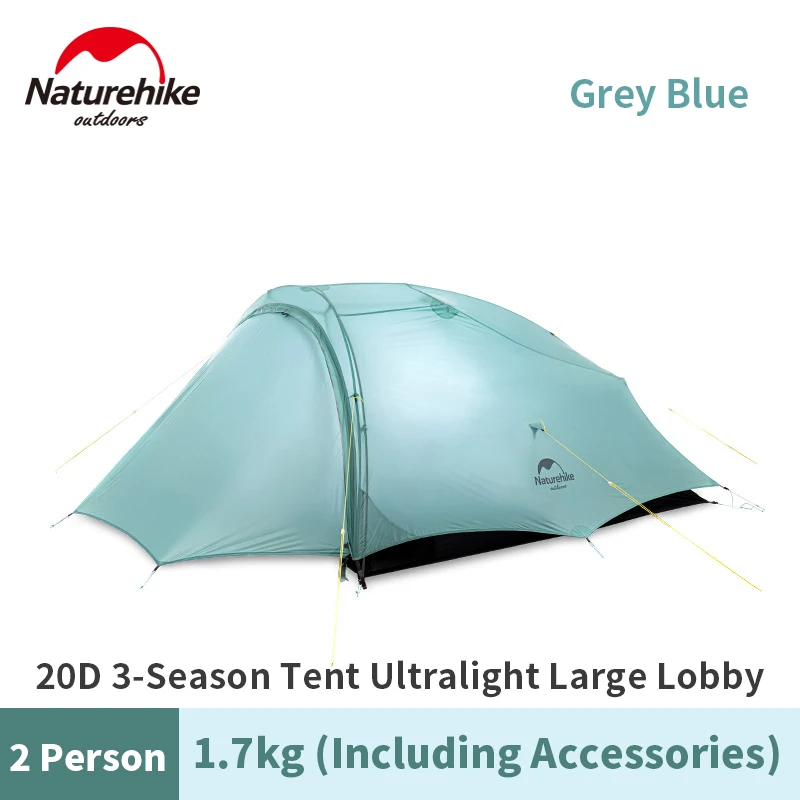 Naturehike-2人用の超軽量ナイロンキャンプテント,3シーズン,広いスペース,屋外,廊下,暖炉nh20zp091,1.7kg