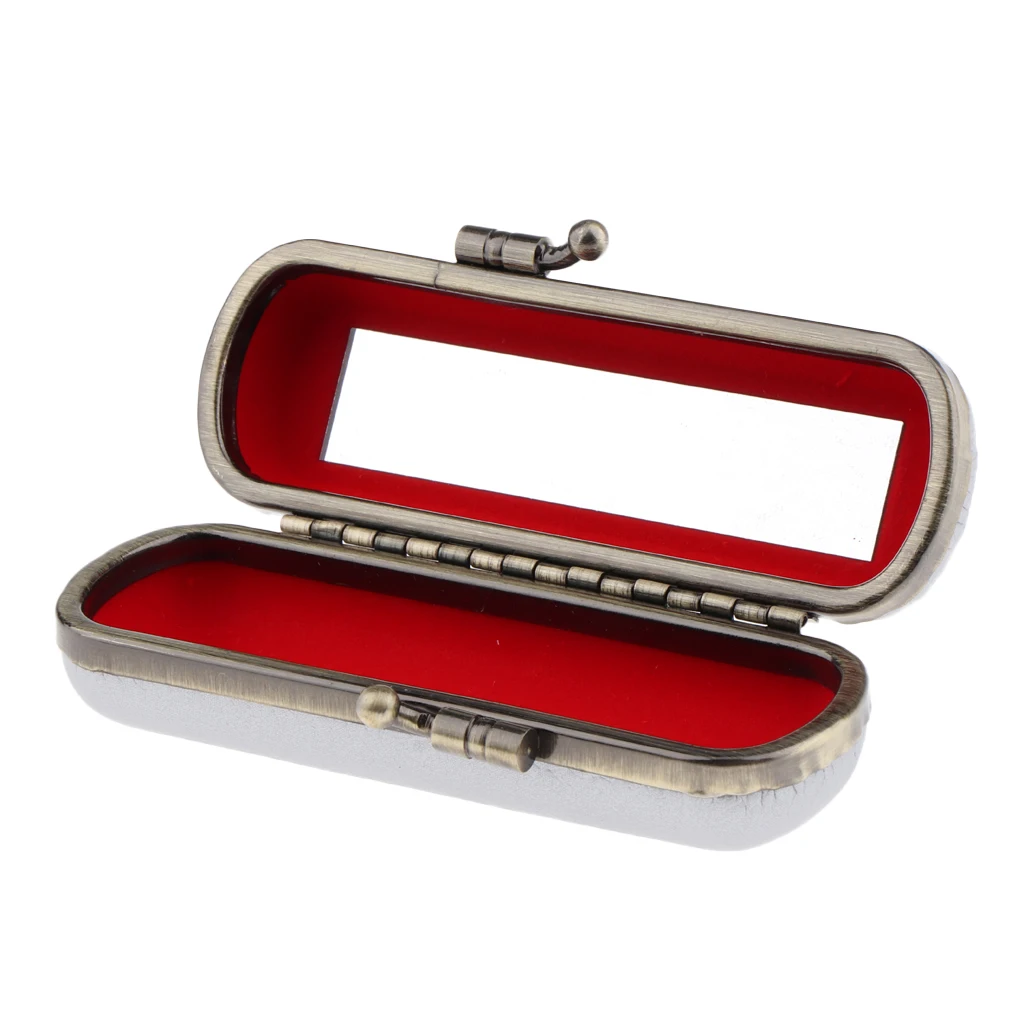 Кожаный чехол для помады блеск для губ ящик для хранения в путешествии органайзер и зеркало - Цвет: Silver