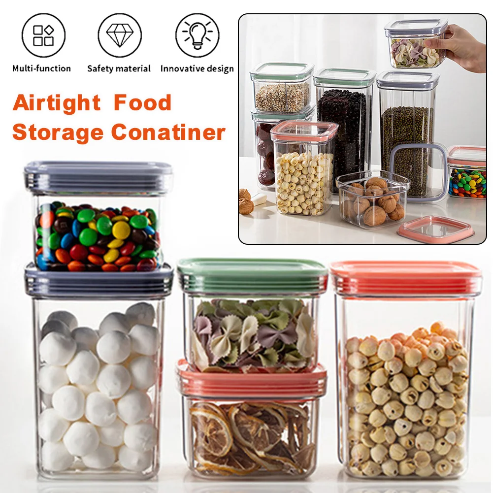 

Plastic Food Storage Containers With Airtight Lid Stackable Pantry Dry Storage Box for Flour, Pasta, Rice