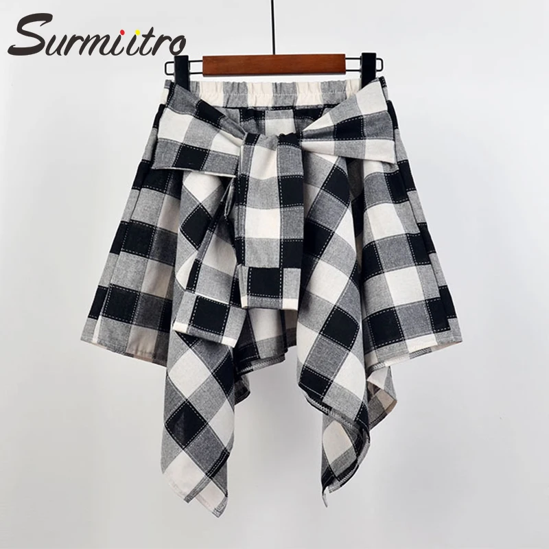 Surmiitro Irregular Mini Skirt Women For 2020 Summer Korean Ladies Red Black Plaid Sun School Skirt Female With High Waist Surmiitro Irregular Mini Skirt Women For 2020 Summer Korean Ladies Red Black Plaid Sun School Skirt Female With High Waist