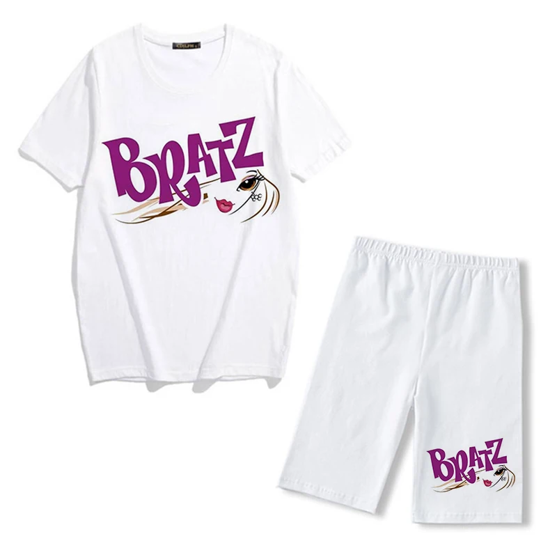 cute pj sets Spring Summer Jogging 2-Pieces Set Women Outfit Short Sleeve Running Sports Cute Bratz Print T-Shirts And Shorts Sets For Female blazer and pants set