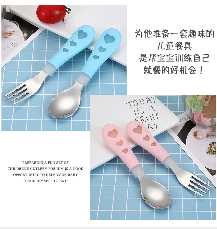 Children Spoon Fork 304 Stainless Steel Spoon Fork CHILDREN'S Tableware Training Spoon Food Supplement Spoon Northern European-S