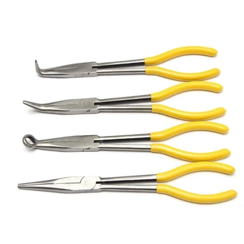 

4Pcs 11 Inch Extra Long Pliers Set Straight Bent Tip Mechanic Equipment Hand Tools