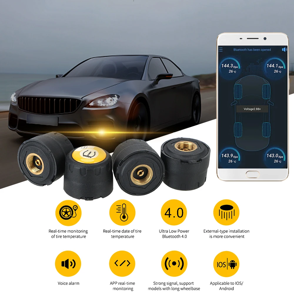 Tire Pressure Alarm Android iOS BLE TPMS Universal Car Tire Pressure Sensor Waterproof External Alarm Tire Pressure Sensors Bluetooth 4.0 5.0 car back sensor