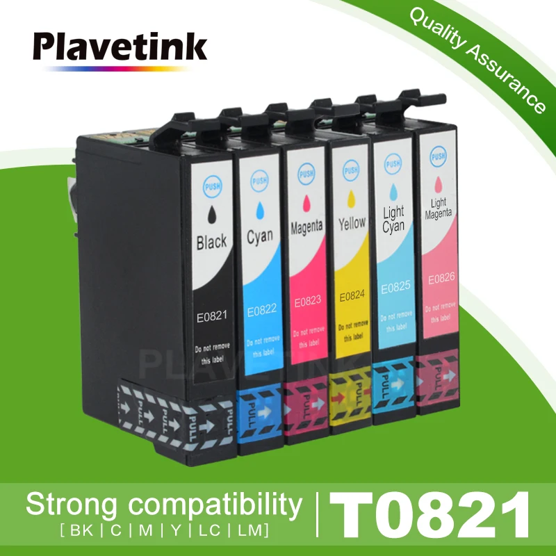 Plavetink 6 Цвет T0821 принтера чернильный картридж совместимый для Epson Stylus R270 R390 RX590 TX700W TX800W T50 TX720 TX700 принтер
