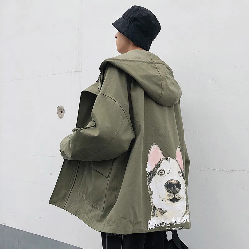 2 New Sweatshirt Men Street Long Sleeve Loose Jacket Coat Japan Style Cartoon Printed Hooded Zipper Male Outwear M-2XL - Цвет: 2