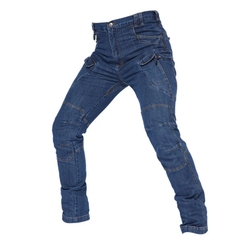 

2020 Multi Pockets Elastic Biker Denim Military Tactical Pants Outdoor Camping Hiking Hunting Army SWAT Military Denim trousers
