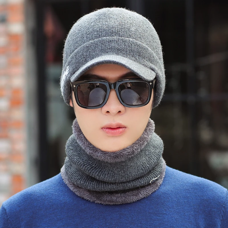 Зимняя шапка Skullies Beanies шапки зимние шапки для мужчин женский шерстяной шарф головные уборы, Балаклава маска Knitted шапка вязаная 55-61 см