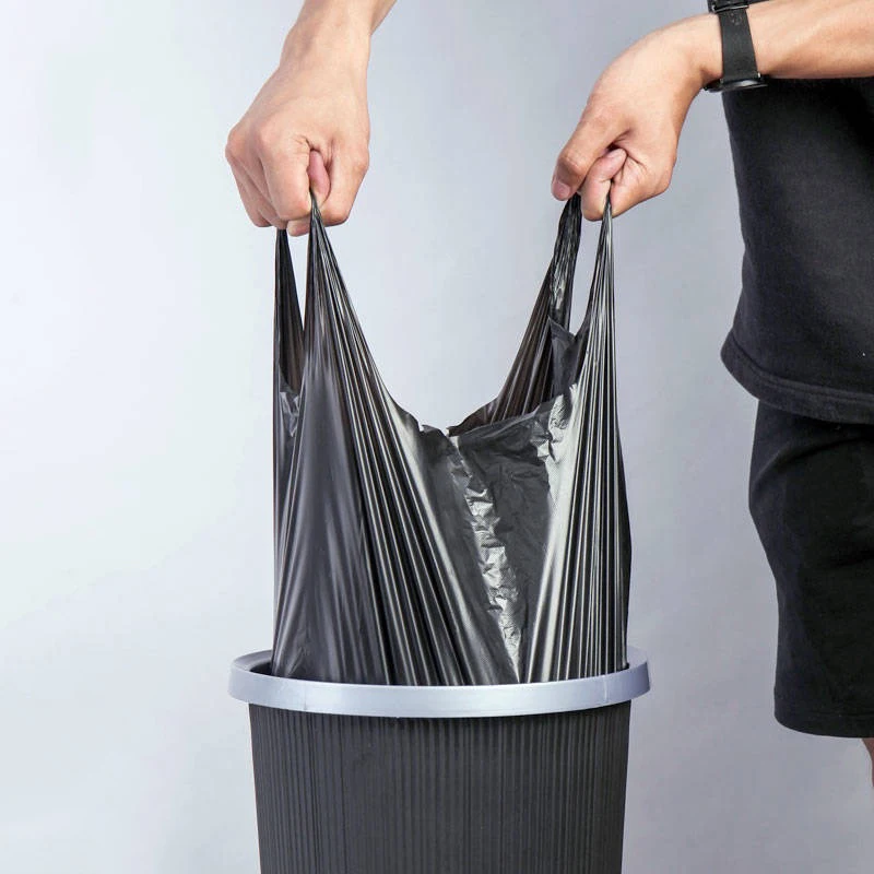 Black Disposable Garbage Bag Plastic Sturdy T Shirt Bags Thickened Grocery Bags Durable 50Pcs LI 3