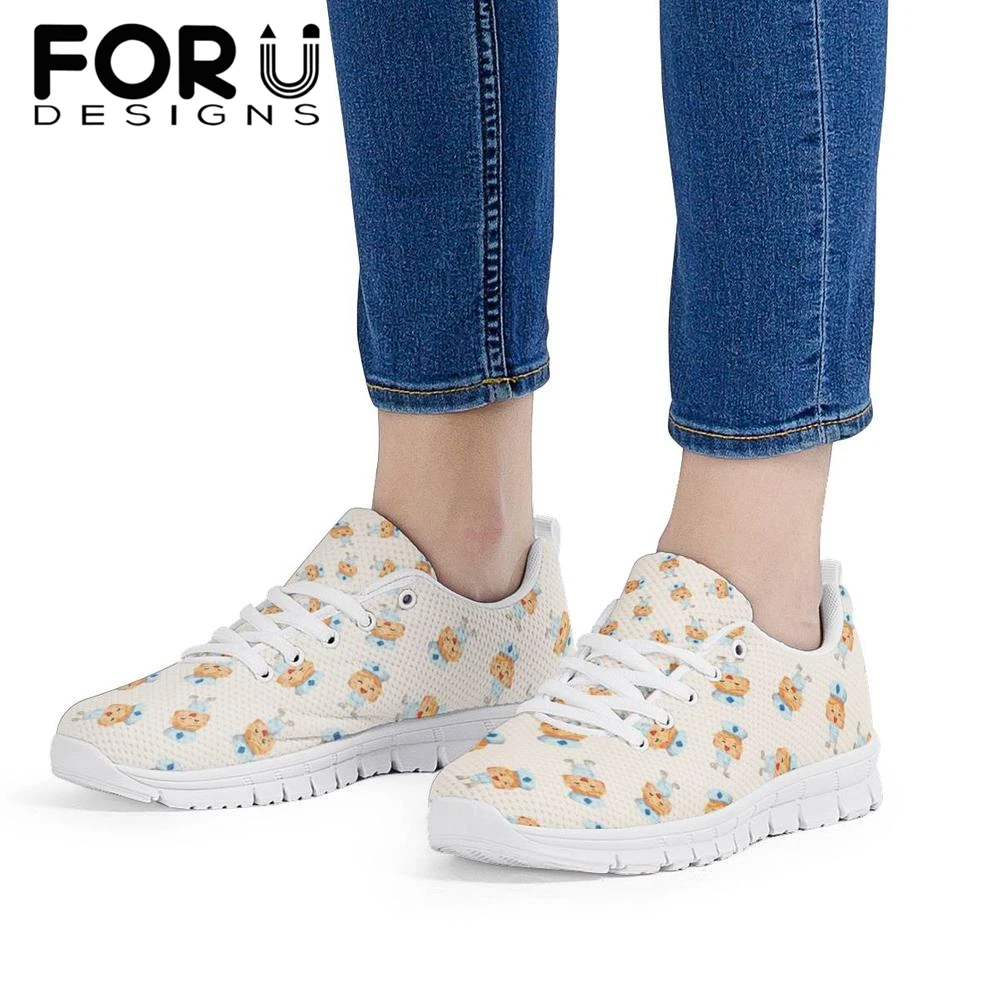 FORUDESIGNS/кроссовки для медсестры с героями мультфильмов; модная повседневная обувь из дышащего сетчатого материала на шнуровке; женская мягкая удобная прогулочная обувь на плоской подошве;