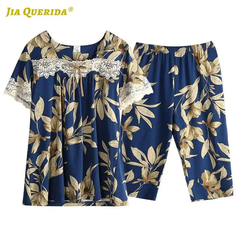 Summer Pijamas Woman Short Sleeve Capris Floral Pajamas Set Woman Clothes Sleepwear Casual Style Fashion Style Pjs Pj Set Summer Pijamas Woman Short Sleeve Capris Floral Pajamas Set Woman Clothes Sleepwear Casual Style Fashion Style Pjs Pj Set