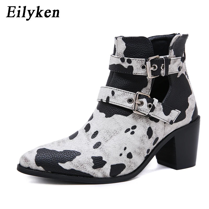 

Eilyken Boots Women Buckle Western Booties Low Heels 6.5CM Zipper Shoes Female Pointed Toe Shoes Ladies Autumn Winter New