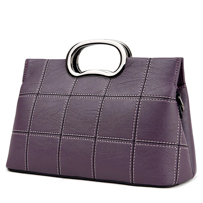 Модная кожаная сумка, высокое качество, кожаная сумка через плечо, Женская Большая вместительная клетчатая Сумочка, красная сумочка, Черная/фиолетовая - Цвет: Purple