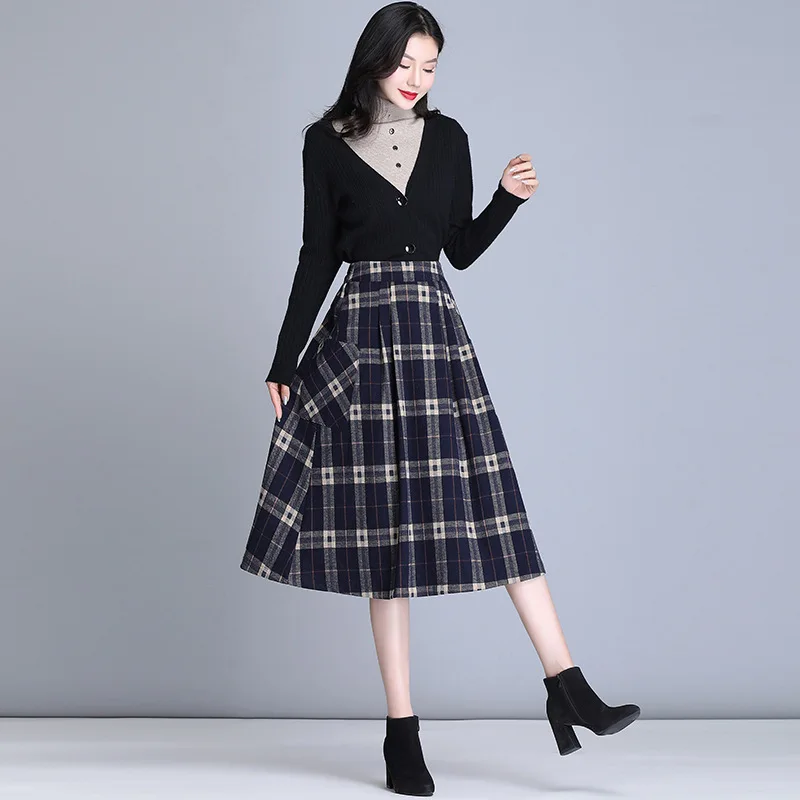 

2019 Autumn And Winter New Style Comfortable Literature And Art Vintage Woolen Medium-length Dress Pattern Skirt